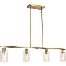 Modern Gold Kitchen Island Chandelier 4-Light Brushed Brass Farmhouse Pendant Light Industrial Kitchen Island Lighting Fixture with Glass Shades Hanging Lamp for Dining Living Room