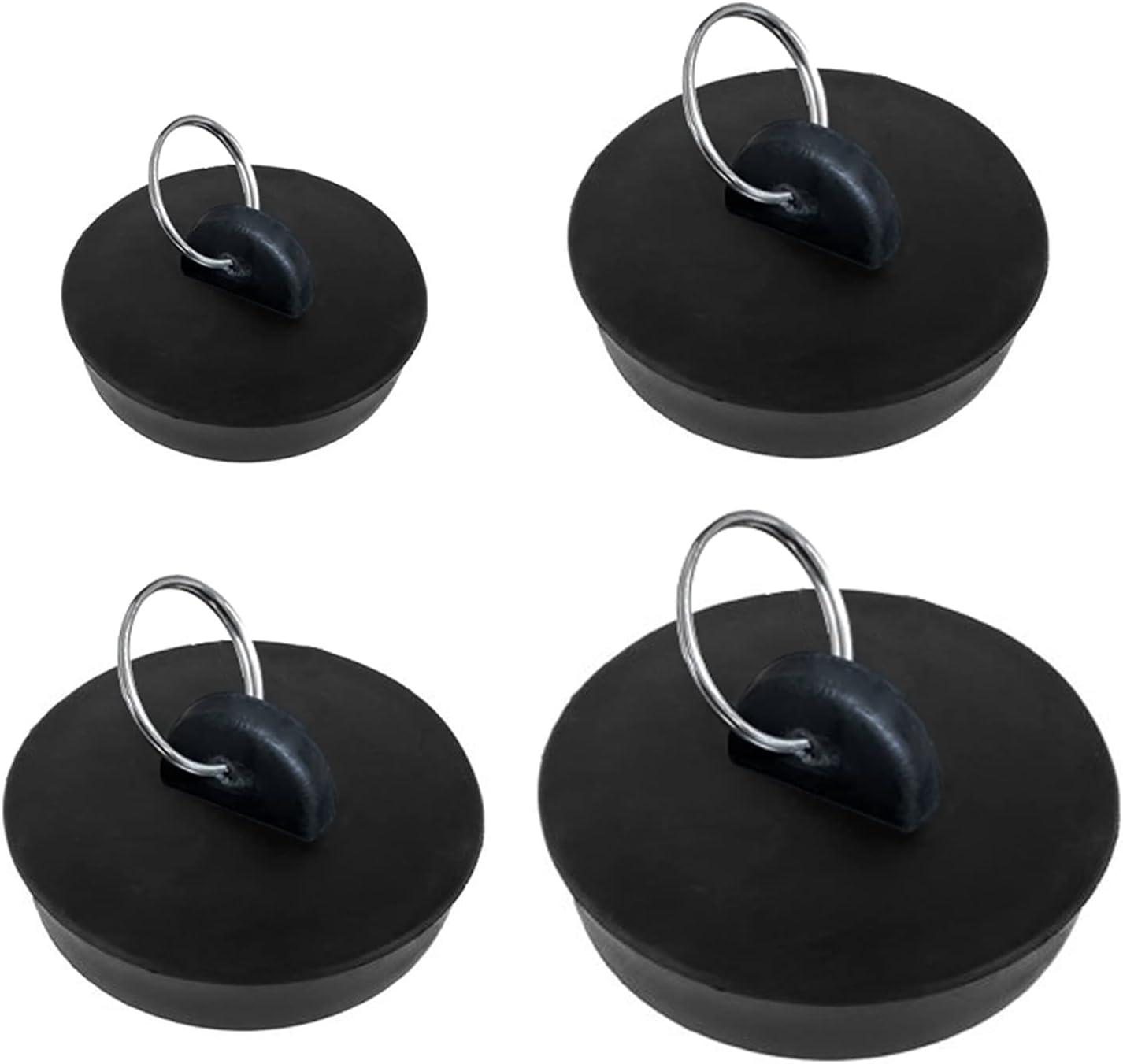 4 Pcs Sink Plug, Rubber Bath Plugs, Black Drain Stopper Sink for