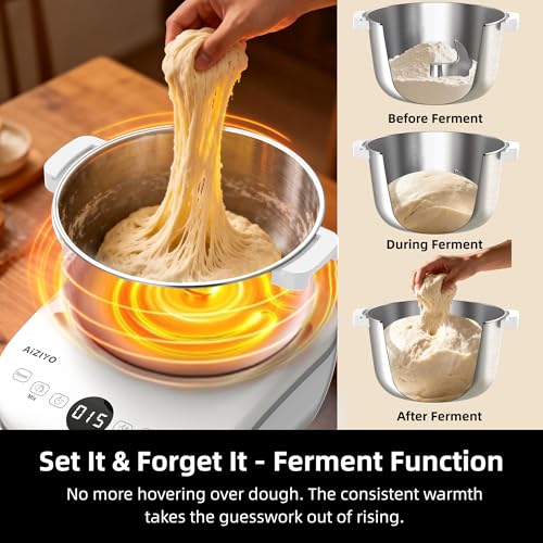 Image of AIZIYO DoughChief, 5.3QT Dough Mixer, Dough Maker with Ferment Function, 304 Stainless Steel Bowl, Removeable lid, Touch Panel Control, Electric Dough Proofing Box for Pizza & Bread