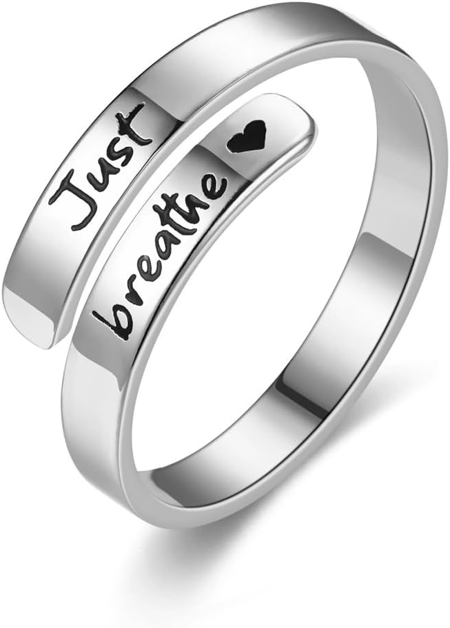 Statement Motivation Rings For Women, Adjustable Promise Pinky Stainless Steel Spiral Wrap Twist Inspirational Gift Jewelry