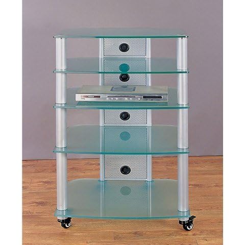 VTI Manufacturing NGR405SF Silver Poles 5 Frosted Glass Shelves AV Stand Cover