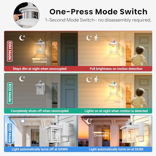 Image of Gleamz Porch Light with Outlet, White Anti-rust Motion Sensor Outdoor Porch Lights, Waterproof Dusk to Dawn Outside Garage Lights for House, Modern Outdoor Wall Light with Outlet for Patio Garage Door