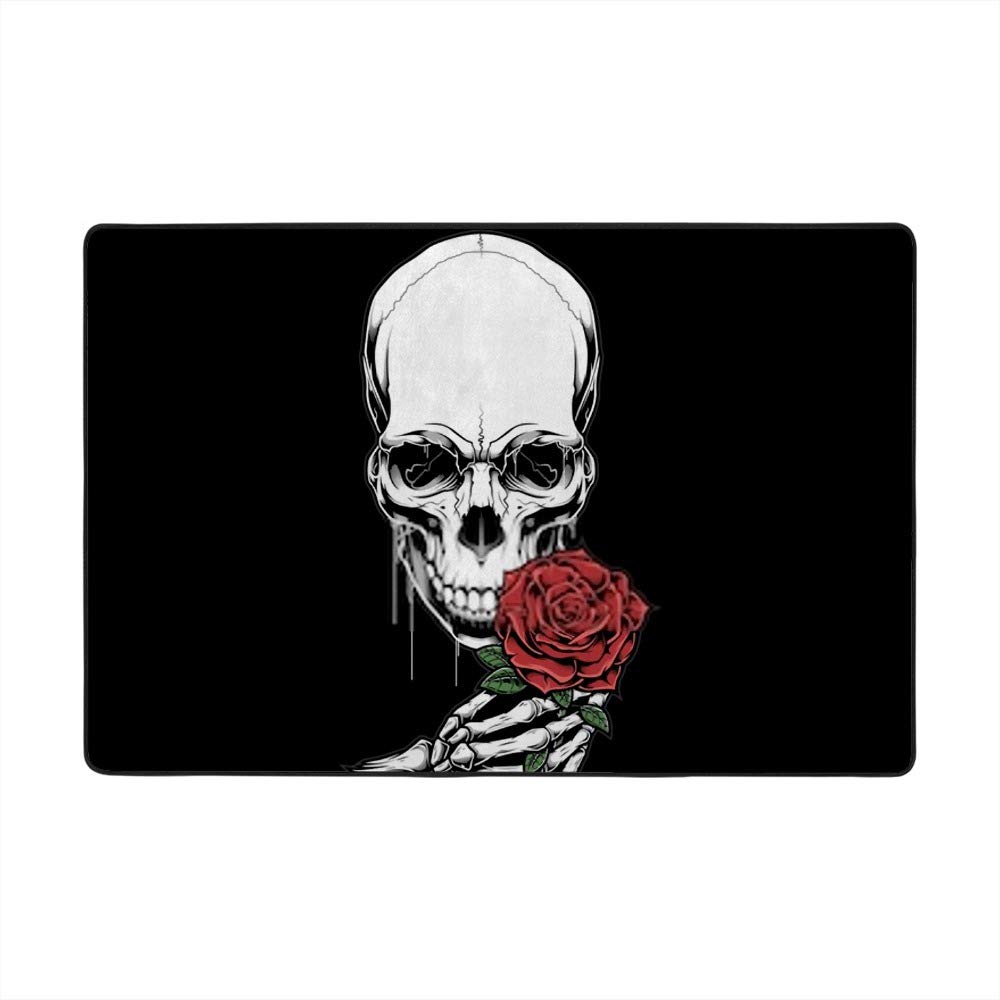 Tapis tête de mort et rose noire Ruchen en velours corail pour decoration de salon 160x122cm
