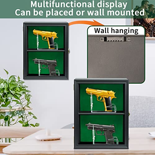 Comsrev 2 Handgun Pistol Revolver Gun Display Case Wall Mount Lockable Black Felt Wood Cabinet W/ 98% Uv Protection Acrylic Clear Door Gun Shadow Box Stand Rack Holder (Double Gun Display) #TOP4