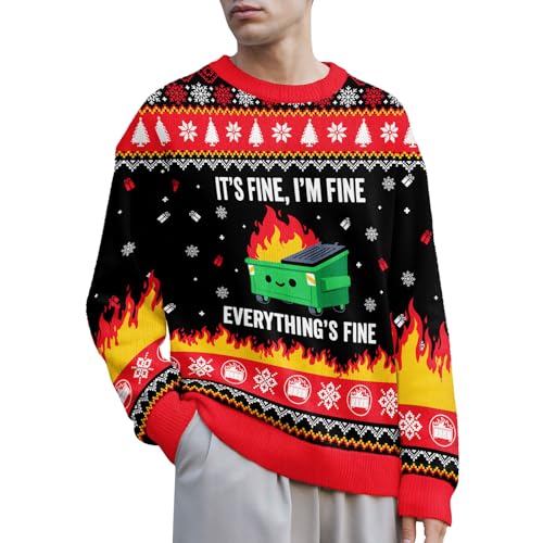 Image of 99TIMORO Its Fine Im Fine Ugly Christmas Sweater for Men and Women, Holiday Pullover Novelty Crewneck Sweatshirt, Festive Outfit Gift