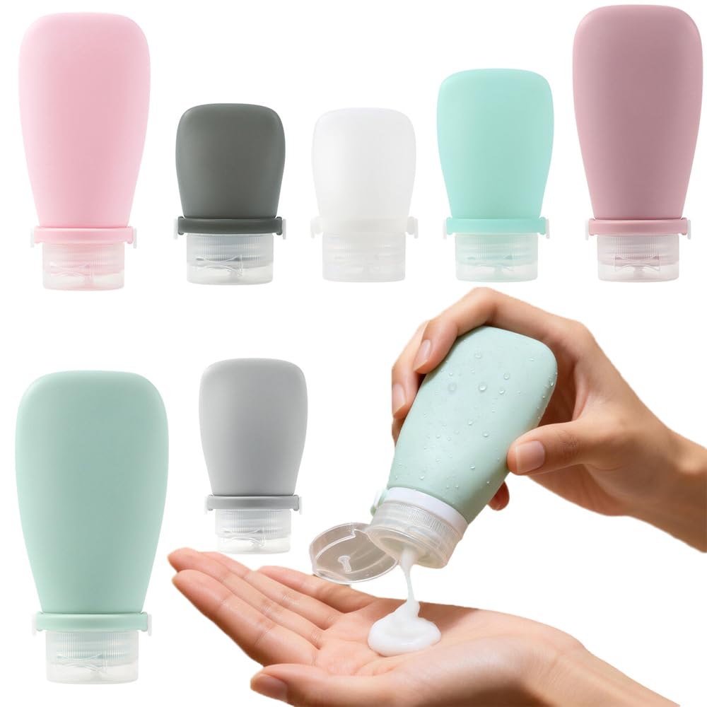 50 botellas de silicona vacías suaves y recargables para cosméticos, tubo de viaje, contenedor portátil a prueba de fugas para champú, loción, contenedor portátil (rosa oscuro, 90 ml)