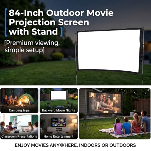 Zunate Pantalla de Proyector 84 Pulgadas con Soporte, Pantalla Portátil 16:9 para Exterior, Tela Plegable Lavable con Bolsa para Camping, Jardín y Escuela miniatura 6