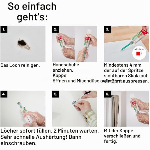 Fischer Fill and Fix Reparatur von Löchern Dübel, Möbelbeschlägen und Befestigungen an Wand und Holz, Zweikomponenten-Harz, 51098 – Ansicht 6