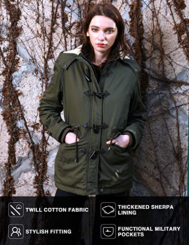 Wantdo Women's Warm Sherpa Lined Hooded Jacket Outdoor Coat Army Green, S