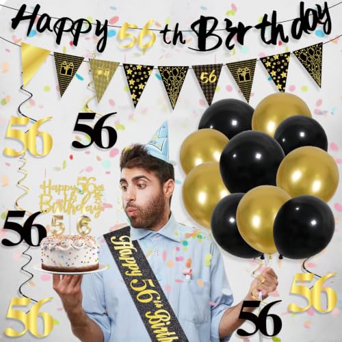 Image of 56th Birthday Decorations for Men, Black Gold 56th Party Decoration Kits