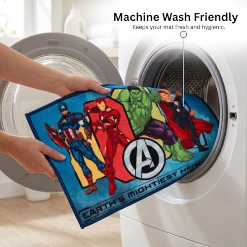 Image of Athom Living Marvel Avenger Character Printed Earth's Mightiest Heroes, Multi Colour Kids Nylon Bathmat, with Latex Backing, Anti-Skid Bathmat, 37 x 57 cm, Pack of 1