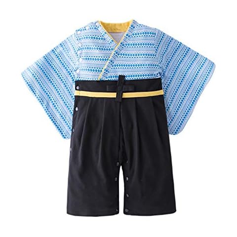 Xmiral Toddler Baby Boys Japanese Kimono Buttons Stripe Printed Jumpsuit Kids Newborn Long Sleeve V-Neck Bodysuit Cover