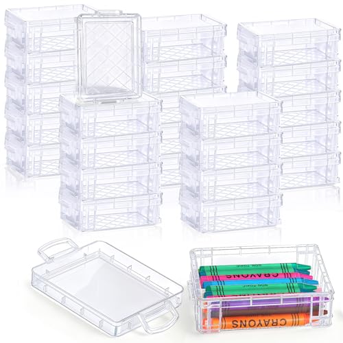 BeapTcely 24 Pcs Plastic Crayon Box with Lid 4.8 x 3.4 Stackable Case Mini Storage Containers Box Clear Latch Storage Bins for Organizer Art Craft School Classroom Office Supply (24)