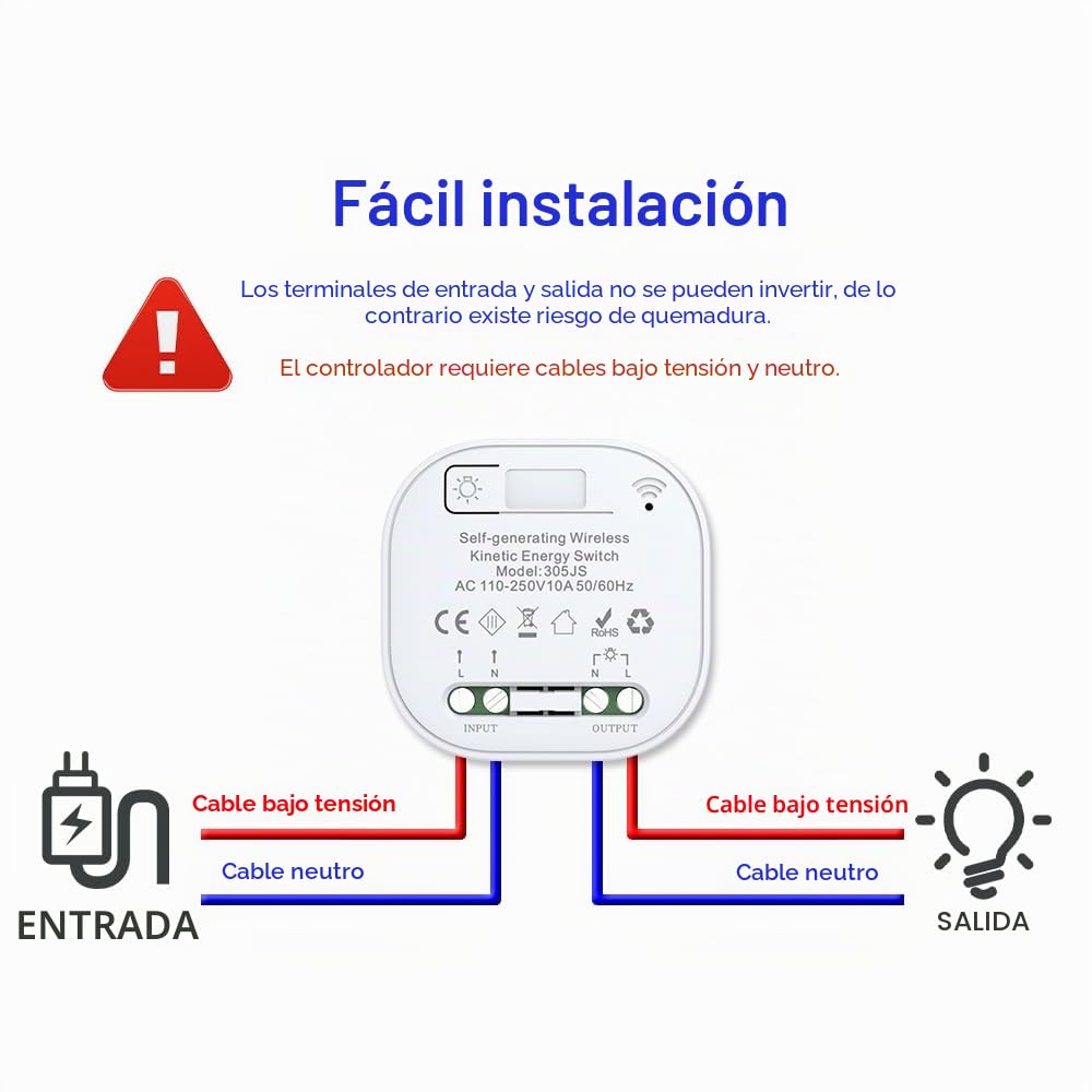 interruptor inalámbrico cinético negro RF interruptores inalámbricos de control simple y doble sin batería mando a distancia radio interruptor inalámbrico (Negro 1Gang 1V1 EU)