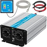 CARRYBATT 2000W kfz Spannungswandler Wechselrichter Reiner Sinus 12V auf 230V-inkl.5 Meter Fernsteuerung-2-EU-AC-steckdoses & 1 USB - Spitzenleistung 4000 Watt für Auto, Wohnwagen,Camping