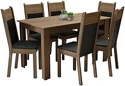 Conjunto Sala de Jantar Madesa Medelin Mesa Tampo de Madeira com 6 Cadeiras - Rustic/preto/sintpreto