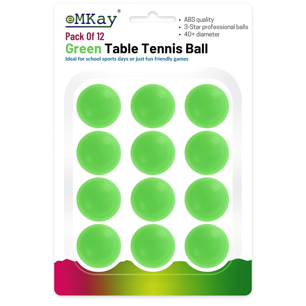 eMKay® Pack of 12 Ping Pong Table Tennis Balls (3-Star 40+ High-Performance ABS Material Training Balls) Ideal for Indoor and Outdoor Table Tennis - GREEN