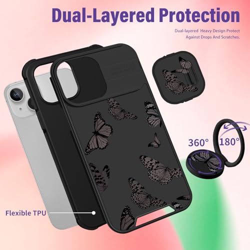 Image of Funermei for iPhone 13 /for iPhone 14 Case - Women Girls Cute Phone Cover Girly Pretty Aesthetic Black Butterfly Unique Design with Camera Cover Funda for Apple for iPhone 13 /for iPhone 14