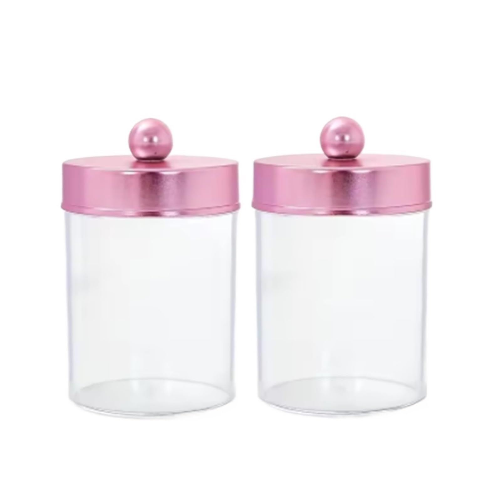 QuxetlRyz 2pcs Clear Cotton Swab Storage Tank Desktop Cosmetics Organizer Makeup Box With Lid Cotton Buds Holder(Pink-2pcs)