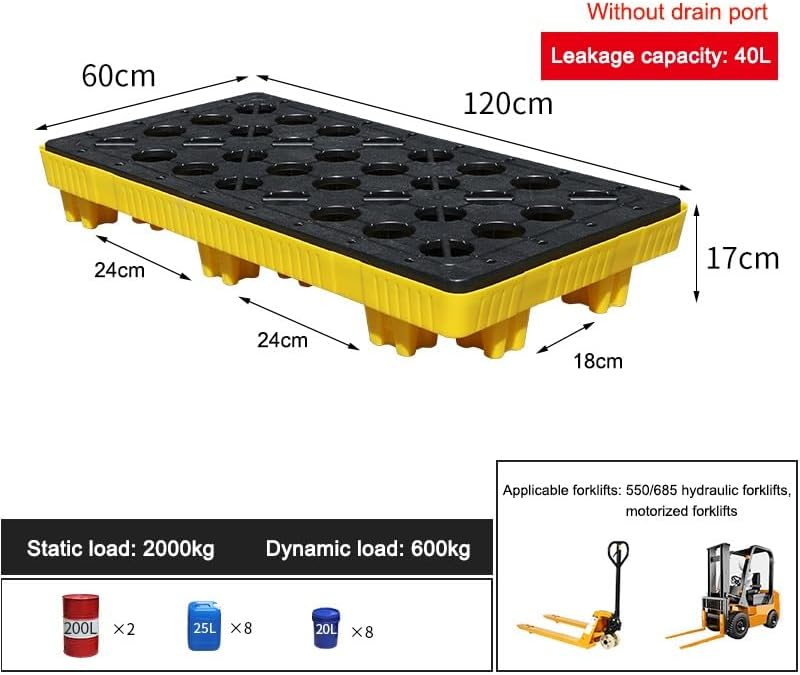 Stackable Drip Tray for Barrels, Industrial Storage Tray for Oil Drums and Paint Buckets with Drain, Modular Transport Platform for Garage and Warehouse,Yellow1Pcs120X60X17Cm