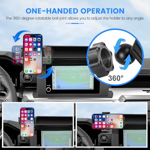 Image of Car Phone Holder Compatible with Toyota Tacoma 2024 2025 Accessories 8-Inch Screen Fixed Clip, Cell Phone Mount with Dash Organizer Center Console Tray Hands-Free 360 Rotation