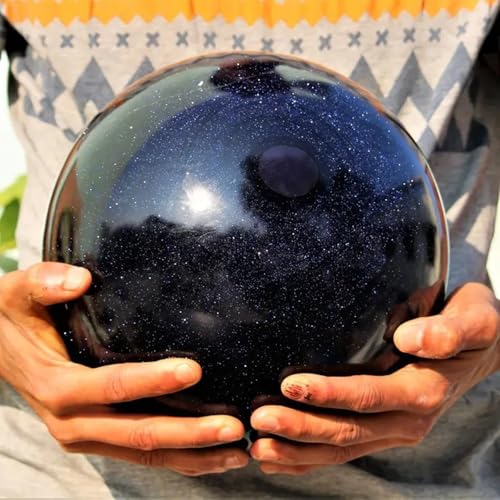 Sphère en goldstone bleue boule de cristal décorative et support bois de salon - 6