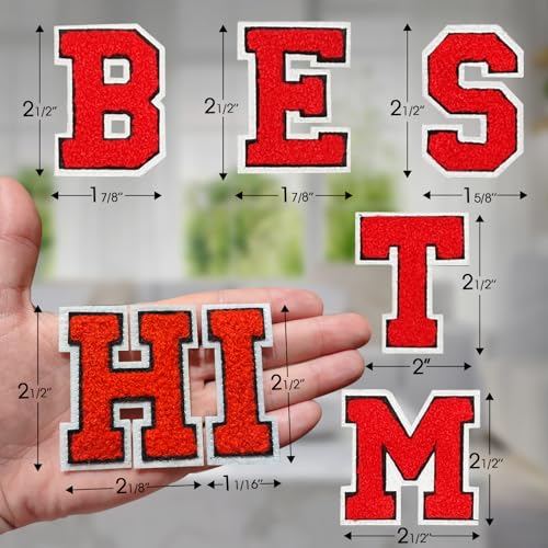 Premium 2.5\" Chenille Letter Patches - 26 pcs (Full Alphabet) - 3 Layers - Red, Black & White. Iron on/sew on for Clothes, Hats, Bags. Great for Crafts, School Spirit, Sports Teams, Varsity Jackets.