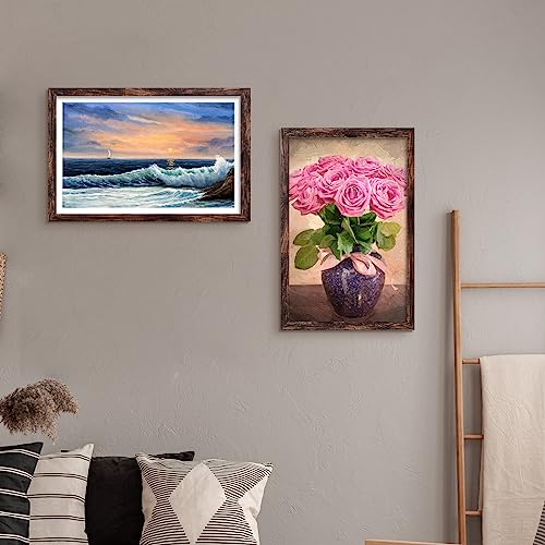 Image of LUCKYLIFE 12x18 Poster Frame Brown Set of 2, Display Pictures 11x17 with Mat or 12x18 without Mat, Wall Mount