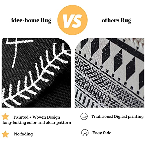 Boho Bathroom Rug, Boho Rug Kitchen Runner Black And White Bathroom Rugs, Washable Boho Bath Mat Small Woven Cotton Bohemian Tribal Farmhouse Tassels Geometric Moroccan Bedroom Hallway Bath Rug 2'X3' #TOP1