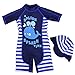 Gogokids Maillots de Bain pour Garçons Une Pièce Combinaison Anti-UV avec Bonnet de Bain - Bleu - : L/95-105cm,Taille Fabricant 5