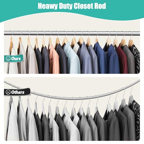 Closet Rod, 16 to 100 Inch Closet Rods Heavy Duty Adjustable Wardrobe Poles for Hanging Clothes and Heavy Duty Bracket Closet Pole Support (The Shelf NOT Included)(Silver) by Anndason - Used condition - Image 2