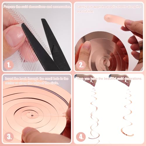 Image of Party Swirl Decorations Hot Pink Shinny Foil Hanging Swirl Decorations Plastic Streamer for Ceiling Plastic Streamer for Party Decorations Metallic Hanging Swirl Pack of 30 (Rose Gold)