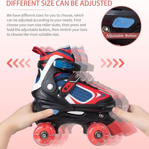 Image of Kids Roller Skates for Boys - Red for Big Kids Age 7 8 9 10 - Adjustable All Light up Wheels Indoor Outdoor Sports Birthday Gift for Son and Grandson