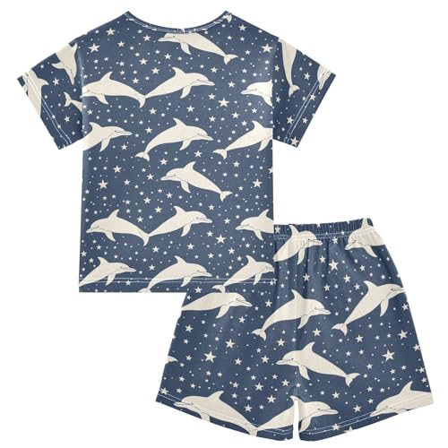 ALAZA Dolphin Silhouette and Stars Pajama Set Short Sleeve Sleepwear Soft Lounge Nightwear2