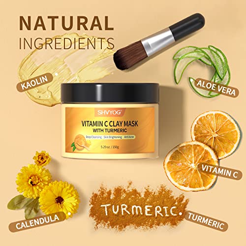 Kurkuma Vitamin C-Tonmaske, SHVYOG Vitamin C-Clay-Gesichtsmaske mit Kaolin-Ton und Kurkuma für dunkle Flecken, Kurkuma-Gesichtsmaske für die Kontrolle der Akne