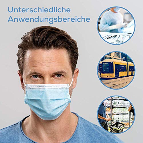 Beurer MM 15 OP-Maske Typ IIR, Made in EU, 3-lagige Medizinische Gesichtsmaske schützt Ihr Umfeld gegen Tröpfchen und Mikroorganismen, wärmeabsorbierend, 50 Stück