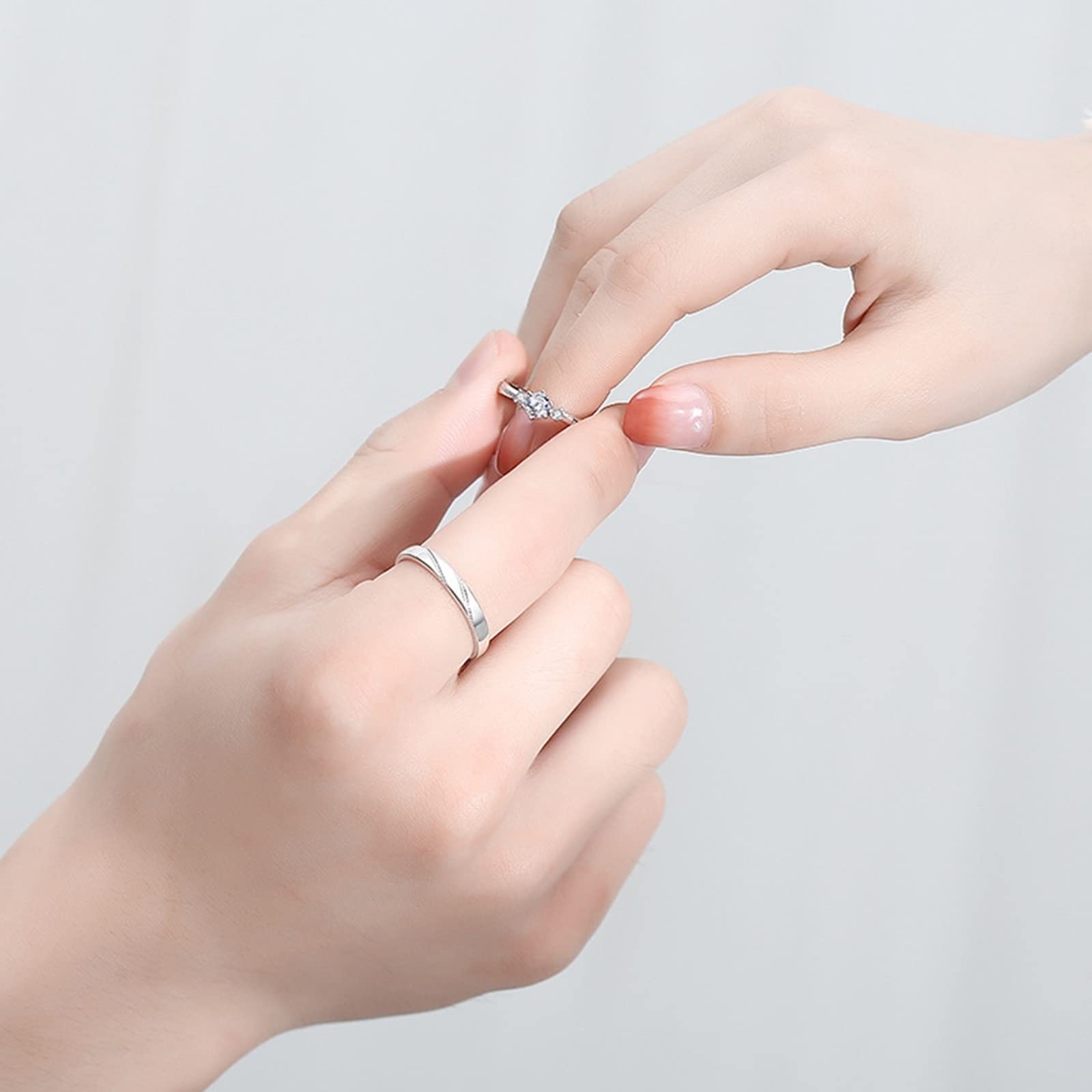 Gualiy Anelli in Argento Donna Uomo Regolabili, Anelli per Coppia Inciso Scanalatura Anello con Zircone Anelli