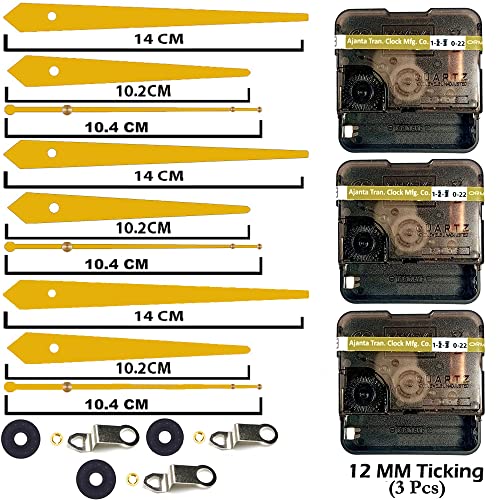 Image of YOPY� Combo 3 of Ajanta Mfg. Battery Operated Plastic Ticking Wall Clock Movement Machine with Hands (Needles : Antique Gold)
