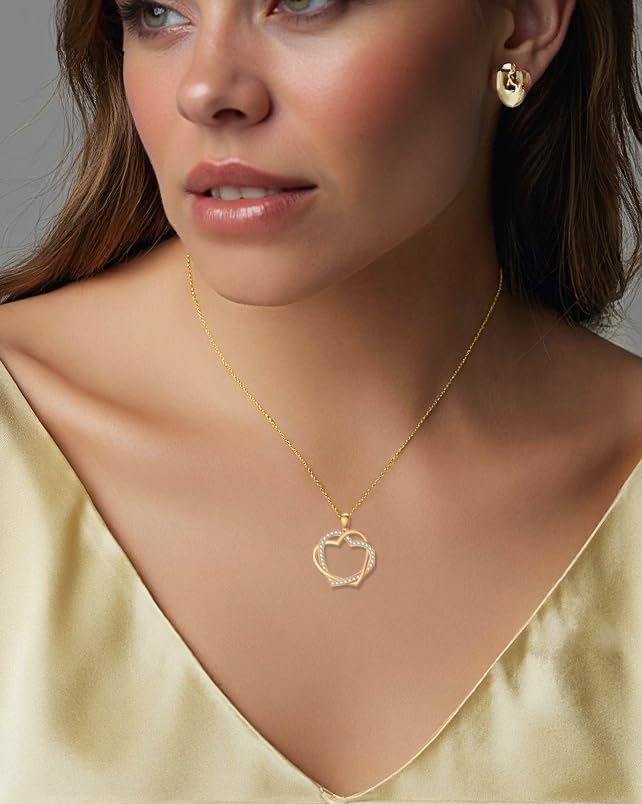 14K Real Gold Heart Necklace for Women Yellow Gold Interlocking Double Hearts Pendant Jewelry Birthday Anniversary Mothers Day Gifts for Mom Her Girlfriend Wife Sister2