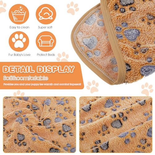 WLLHYF 2 Stück Haustierdecke, Flanell Kuschelig Warm Beruhigende Decke Pfotenabdruck-Überwurf Bettdecke für Katzen, Hunde, Welpen, Kätzchen (Braun+Weiß)