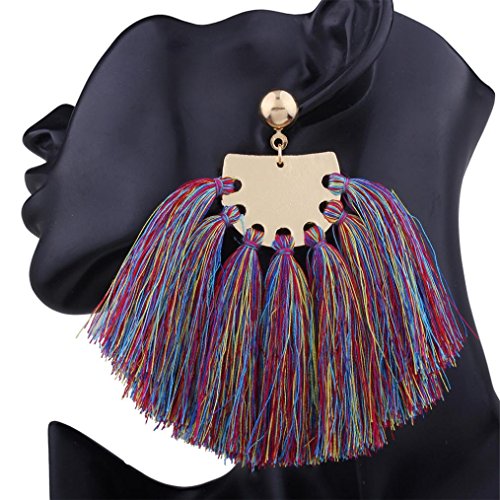 DZT1968 Women girl Bohemian Handmade Tassel Fringe Dangle Stud Earrings Jewelry (Colorful)