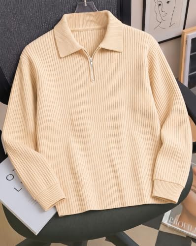 Image of AUSK Men's Cotton Blend Rib Knit Textured Full Sleeve Polo T-Shirt | Regular Fit Zip Polo Neck Smart Casual T Shirt for Men | Stylish Fashion & Casual Wear Tshirt for Men