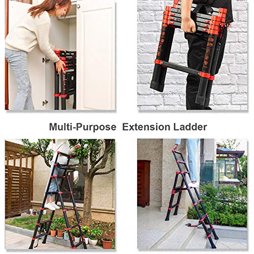 5 + 7 Extension Ladder Multi-Position A-Frame Telescoping Ladder - Aluminum Lightweight Adjustable Step Ladder - Portable Collapsible Ladder for RV Stairs (5+7 Steps)