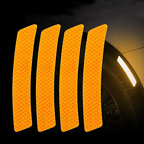 Buylogy® (Yellow) 4 Pcs Car Reflective Trim Side Marker Stickers, Automotive Exterior Accessories Door Reflector Guard Wheel Well Arch, Side Bumper Fenders