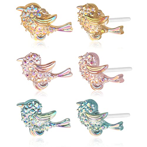 Plastic Earrings, KMEOSCH Colorful Earrings Bling Birds Plastic Stud Earrings for Sensitive Ears Hypoallergenic Earrings With Plastic Post For Women Girls Multipack