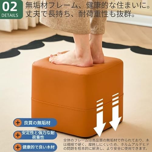 SJGEIDM ロースツール 小さい 北欧 四角 椅子 いす おしゃれ 低め 一人掛け ダイニング チェア 腰掛け かわいい 背もたれなし イス オットマン 玄関 クッション コンパクト リビング (薄緑色＋立体クロス型スツール＋キャットスクラッチレザー) [3]