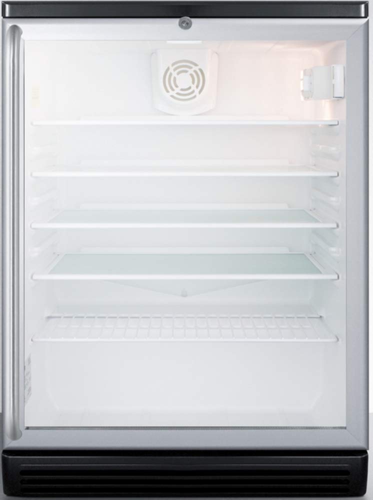 Summit Appliance SCR600BGLSH Commercially Listed 5.5 Cu.Ft. Counter Height Beverage Center with Glass Door, Auto Defrost, Digital Thermostat, Full-Length Towel Bar Handle, Lock and Black Cabinet