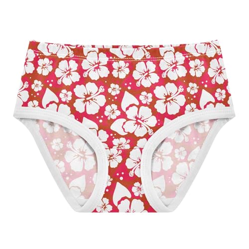 Little Girls' Soft Cotton Underwear Kids Breathable Comfort Hibiscus Red Panties Briefs Toddler