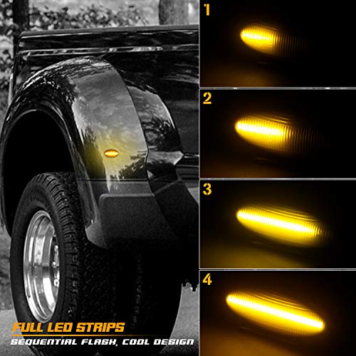 RUXIFEY Sequential Dully Bed LED Side Marker Lights Front Rear Fender Sidemarker Lamps Compatible with 2008-2014 Chevy Silverado GMC Sierra 2500HD 3500HD Smoked, Pack of 2