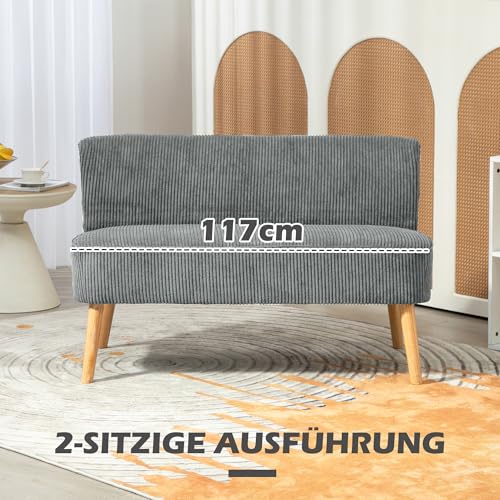 HOMCOM Sofa 2 Sitzer Couch, Kleine Loveseat mit Cord-Optik Modern Polstersofa für Wohnzimmer, Schlafzimmer, kleinen Raum, Grau 117 x 56,5 x 77 cm